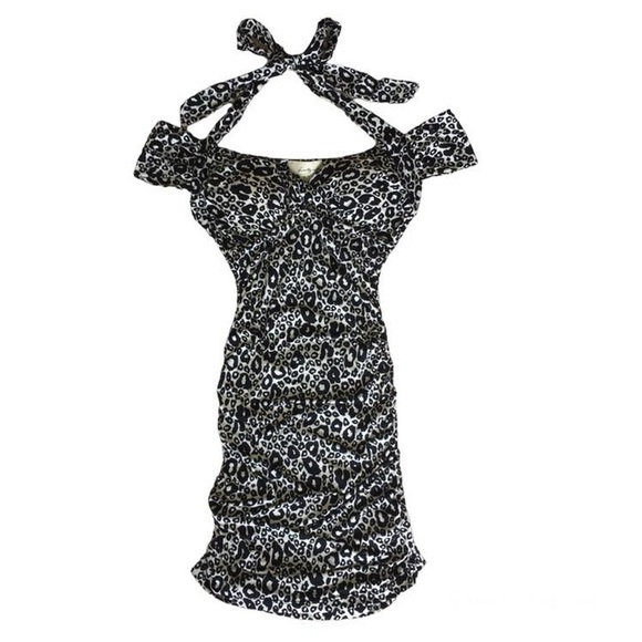 BLACK & WHITE LEOPARD PRINT PADDED MINI DRESS · SIZE M - Picture 1 of 5